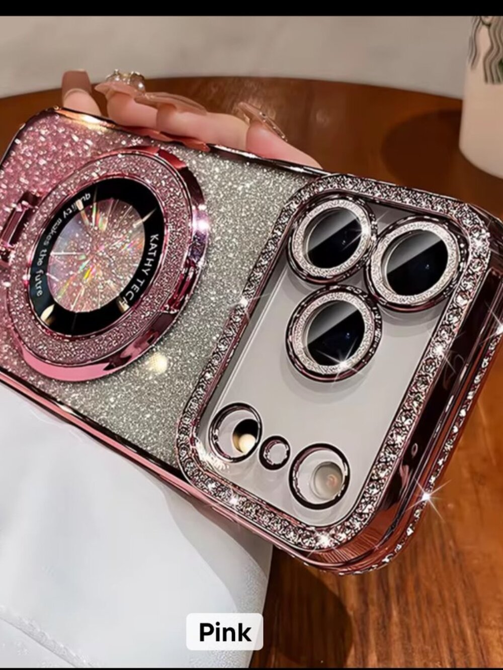 Pink Sparkly Rhinestone Phone Case with Camera Lens Protection